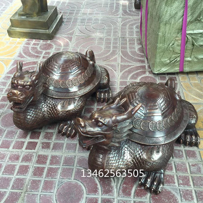43CM large Huge home Porch lobby efficacious Protection efficacious Mascot thriving business bronze dragon turtle FENG SHUI art