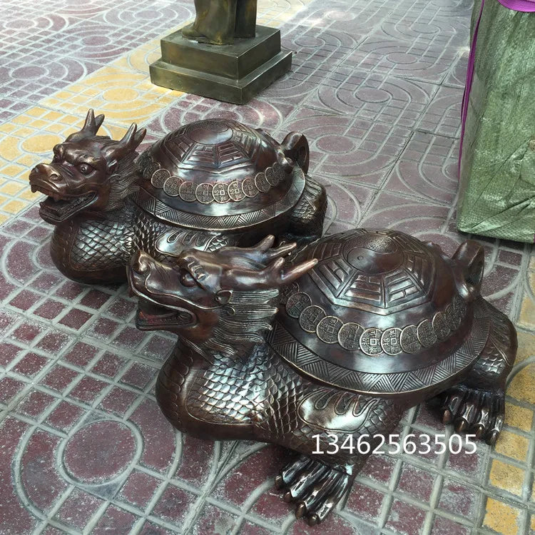 43CM large Huge home Porch lobby efficacious Protection efficacious Mascot thriving business bronze dragon turtle FENG SHUI art
