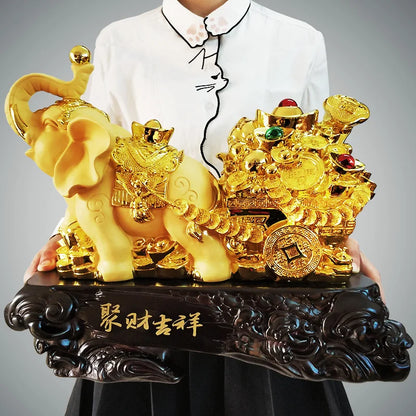 43cm elephant decoration Zhaocai town house feng shui resin statue living room office hotel home decoration accessories