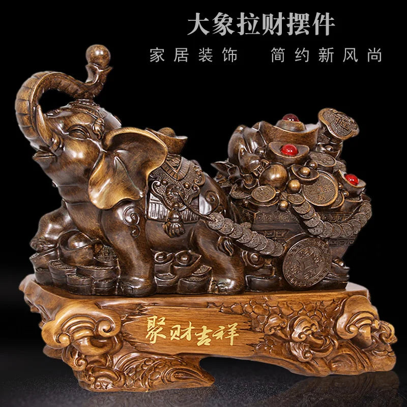 43cm elephant decoration Zhaocai town house feng shui resin statue living room office hotel home decoration accessories