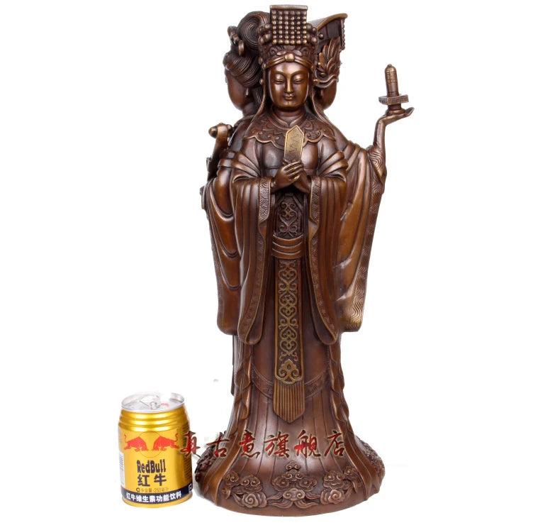 44CM LARGE family HOME efficacious Protection brass -Sea God Mazu Guanyin WANGMU 3 FACE bronze statue-bless Safety Health