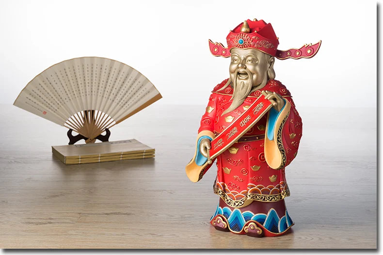 44CM Large Global Limited Edition thriving business Good luck CAI SHEN God of wealth brass Sculpture home office Ornament
