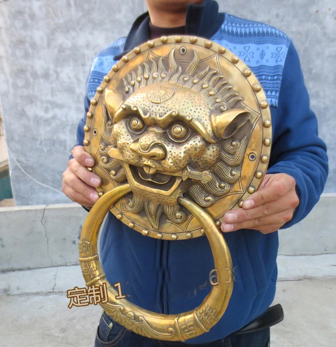 44CM large Huge home exorcise evil spirits Mascot thriving business spiritual Lions FENG SHUI copper doorbell door handle