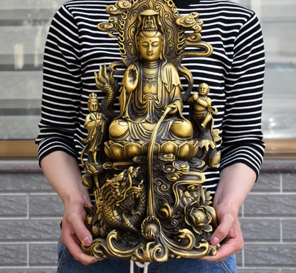 44CM large  home Porch lobby efficacious Protection efficacious Mascot Lotus dragon GUANYIN Buddha copper FENG SHUI  statue