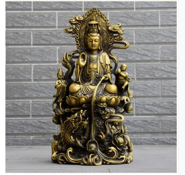 44CM large  home Porch lobby efficacious Protection efficacious Mascot Lotus dragon GUANYIN Buddha copper FENG SHUI  statue