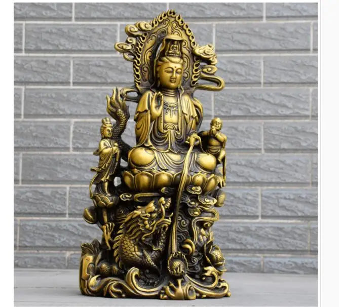 44CM large  home Porch lobby efficacious Protection efficacious Mascot Lotus dragon GUANYIN Buddha copper FENG SHUI  statue