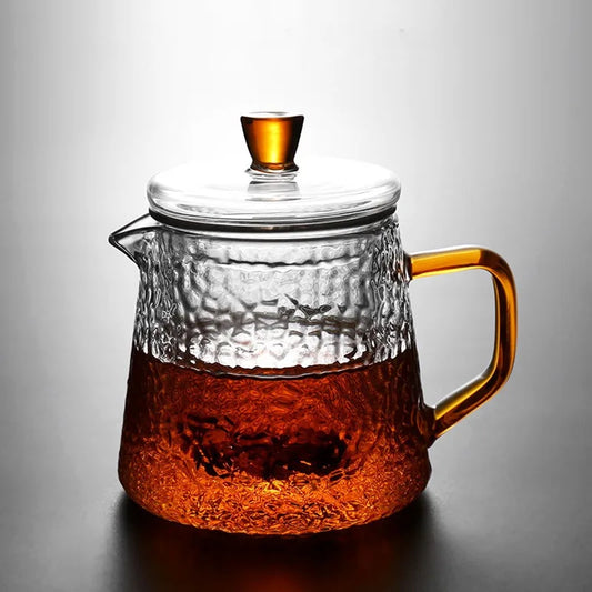 450ml Glass Teapot with Filter Hammer Pattern Teapot Teacup Gas Stove Water Kettle Heat-resistant Glass Tea Set Flower Tea Pot