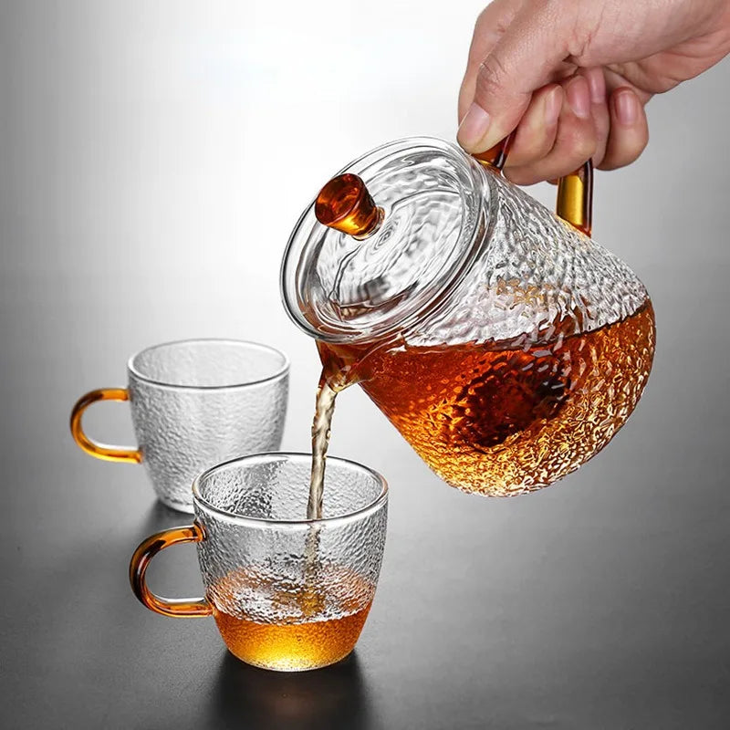 450ml Glass Teapot with Filter Hammer Pattern Teapot Teacup Gas Stove Water Kettle Heat-resistant Glass Tea Set Flower Tea Pot