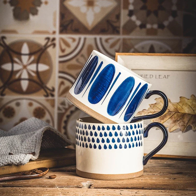 450ml Japanese Vintage Ceramic Coffee Mug Tumbler Crude Pottery Tea Milk Beer Mug with Handle Water Cup Home Office Drinkware