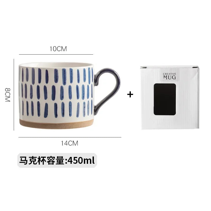 450ml Japanese Vintage Ceramic Coffee Mug Tumbler Crude Pottery Tea Milk Beer Mug with Handle Water Cup Home Office Drinkware