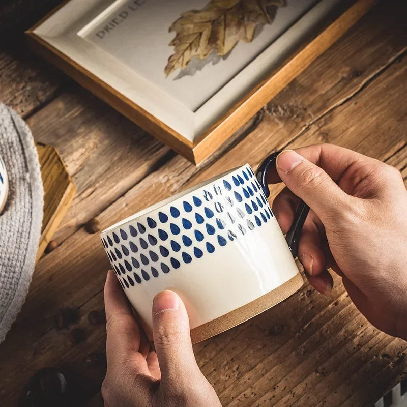 450ml Japanese Vintage Ceramic Coffee Mug Tumbler Crude Pottery Tea Milk Beer Mug with Handle Water Cup Home Office Drinkware
