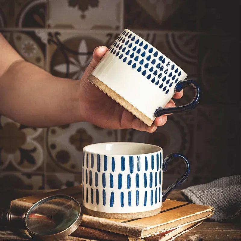 450ml Japanese Vintage Ceramic Coffee Mug Tumbler Crude Pottery Tea Milk Beer Mug with Handle Water Cup Home Office Drinkware