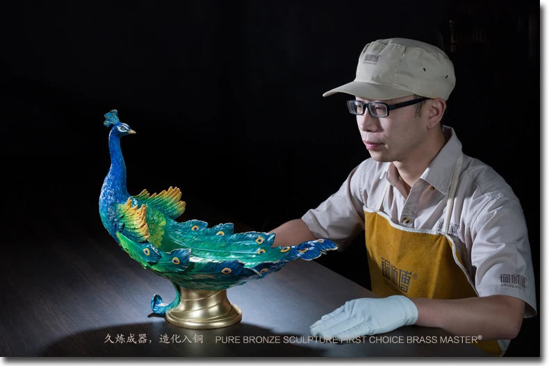 45CM Large Global Limited Edition TOP Handmade Auspicious Pea cock peafowl Color brass Sculpture home office art Ornament