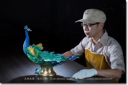 45CM Large Global Limited Edition TOP Handmade Auspicious Pea cock peafowl Color brass Sculpture home office art Ornament