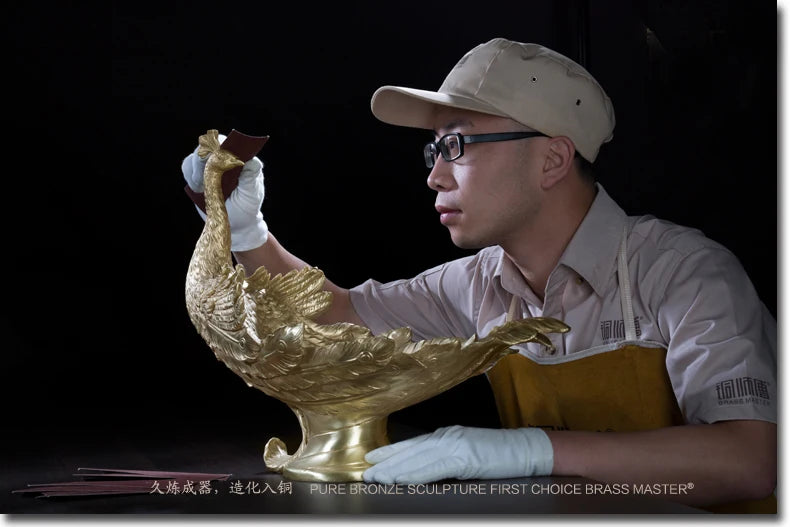 45CM Large Global Limited Edition TOP Handmade Auspicious Pea cock peafowl Color brass Sculpture home office art Ornament