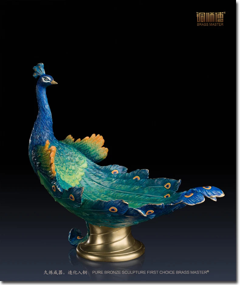 45CM Large Global Limited Edition TOP Handmade Auspicious Pea cock peafowl Color brass Sculpture home office art Ornament