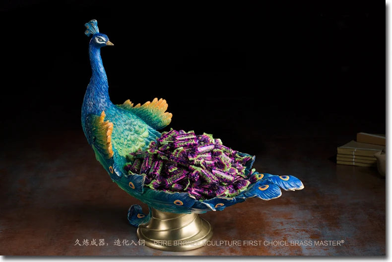 45CM Large Global Limited Edition TOP Handmade Auspicious Pea cock peafowl Color brass Sculpture home office art Ornament