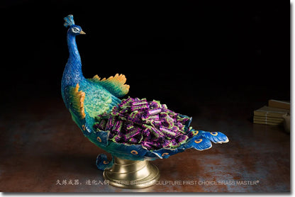 45CM Large Global Limited Edition TOP Handmade Auspicious Pea cock peafowl Color brass Sculpture home office art Ornament