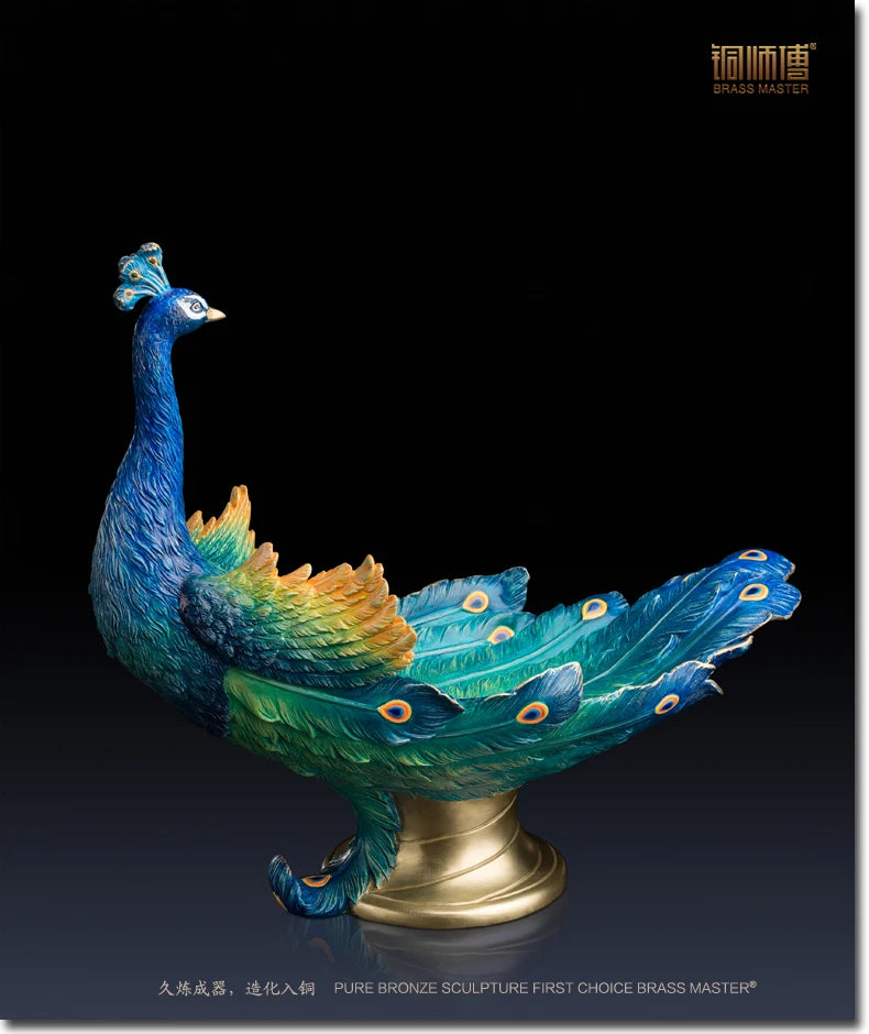 45CM Large Global Limited Edition TOP Handmade Auspicious Pea cock peafowl Color brass Sculpture home office art Ornament