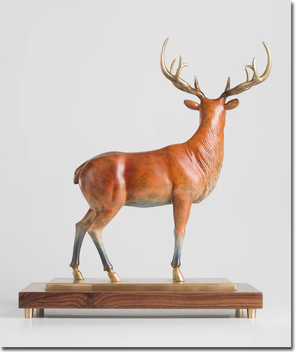 45CM Large Global Limited Edition thriving business Good luck Auspicious deer animal brass Sculpture home office Ornament