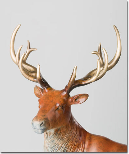 45CM Large Global Limited Edition thriving business Good luck Auspicious deer animal brass Sculpture home office Ornament