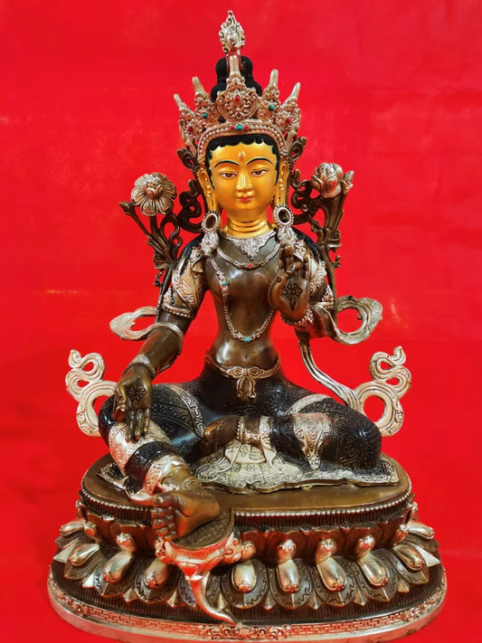 45CM large Nepal Tibet temple Buddhist Buddhism bless safe health good luck high grade bronze GREEN Tara Guan yin Buddha statue