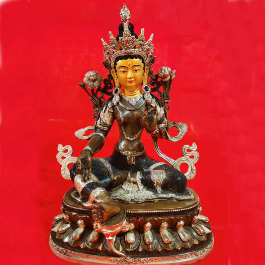 45CM large Nepal Tibet temple Buddhist Buddhism bless safe health good luck high grade bronze GREEN Tara Guan yin Buddha statue