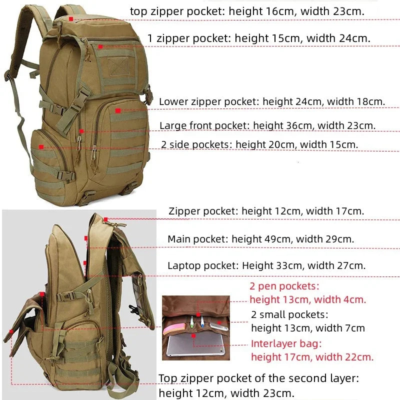 45L Unisex Men Outdoor Military Tactical Travel Pack Army Sports Bag Hiking Climbing Camping Backpack For Male Female