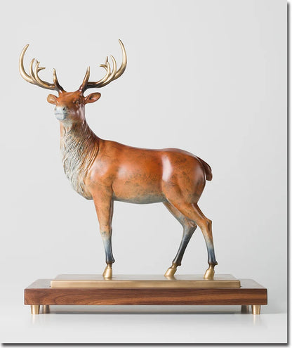45cm large GOOD LUCK Limited Edition Propitious Reindeer color brass Sculpture home office business art animal TOP Ornament