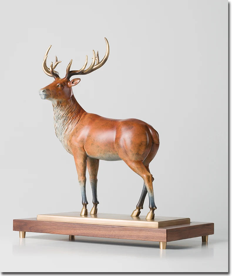 45cm large GOOD LUCK Limited Edition Propitious Reindeer color brass Sculpture home office business art animal TOP Ornament
