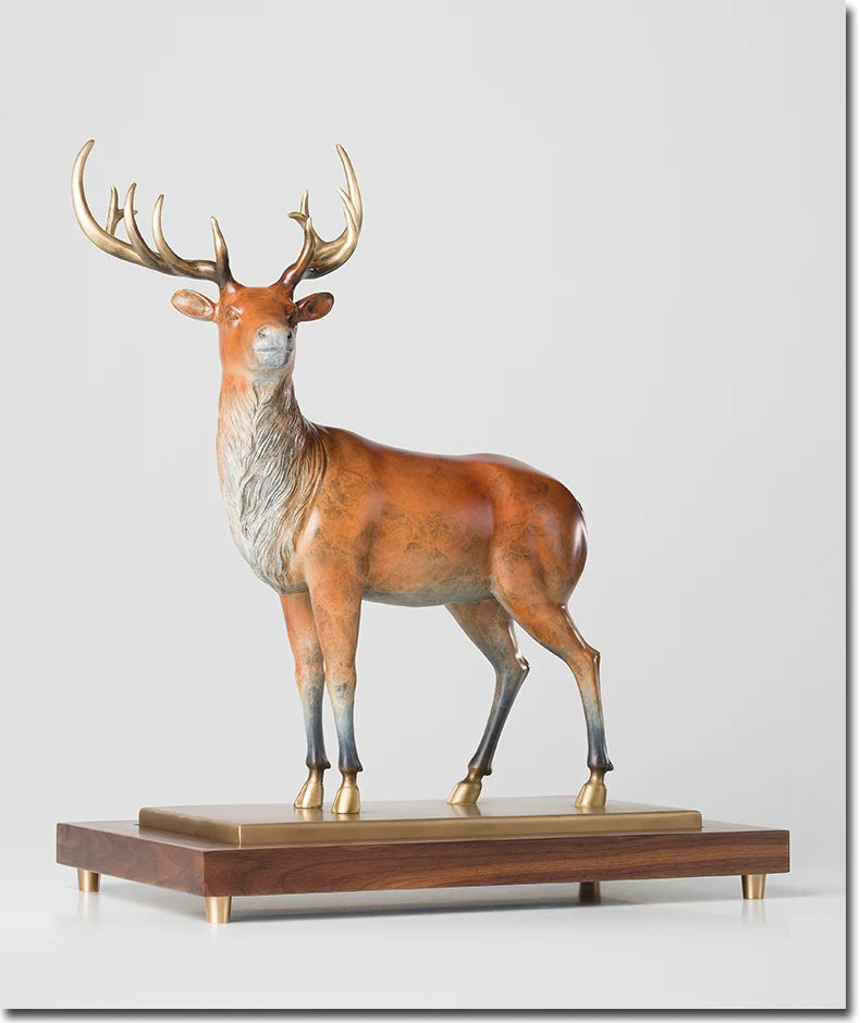 45cm large GOOD LUCK Limited Edition Propitious Reindeer color brass Sculpture home office business art animal TOP Ornament