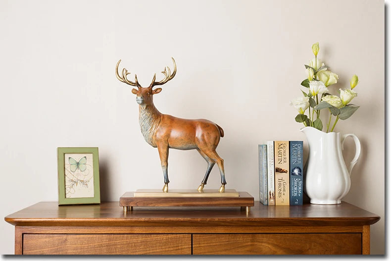 45cm large GOOD LUCK Limited Edition Propitious Reindeer color brass Sculpture home office business art animal TOP Ornament