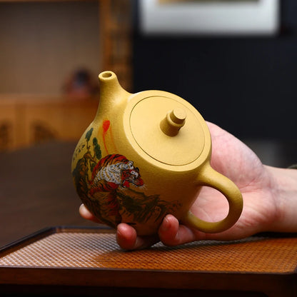 460ML Large Capacity Real Handmade Yixing Kettle Roaring Tiger Hand-painted Raw Ore Duan Mud Clay Teapot Kung Fu Zisha Tea Pot