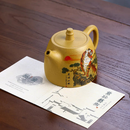 460ML Large Capacity Real Handmade Yixing Kettle Roaring Tiger Hand-painted Raw Ore Duan Mud Clay Teapot Kung Fu Zisha Tea Pot