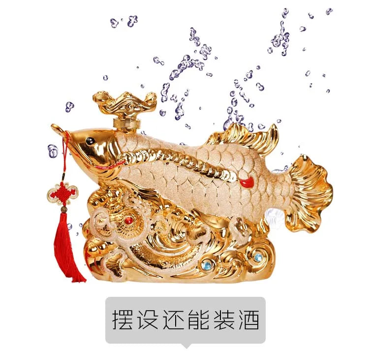 46CM LARGE TOP COOL home OFFICE BAR CLUB Business ART FENG SHUI Money Drawing Gold Dragon Fish Arowana Ornament Wine pot statue