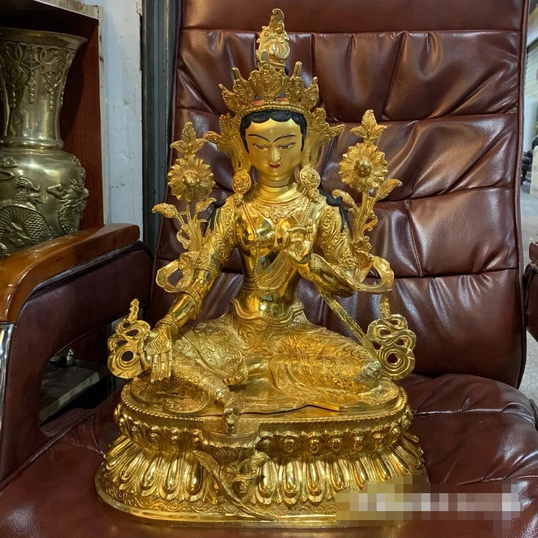 46CM large Asia Buddhism home temple bless family safety health good luck gilding brass Green Tara Godness Guan yin Buddha