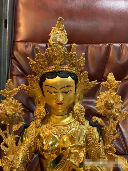 46CM large Asia Buddhism home temple bless family safety health good luck gilding brass Green Tara Godness Guan yin Buddha
