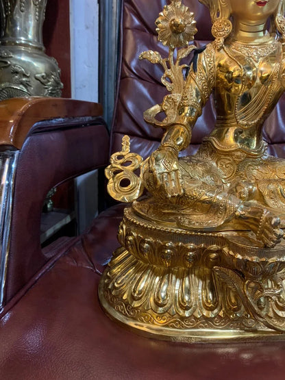 46CM large Asia Buddhism home temple bless family safety health good luck gilding brass Green Tara Godness Guan yin Buddha