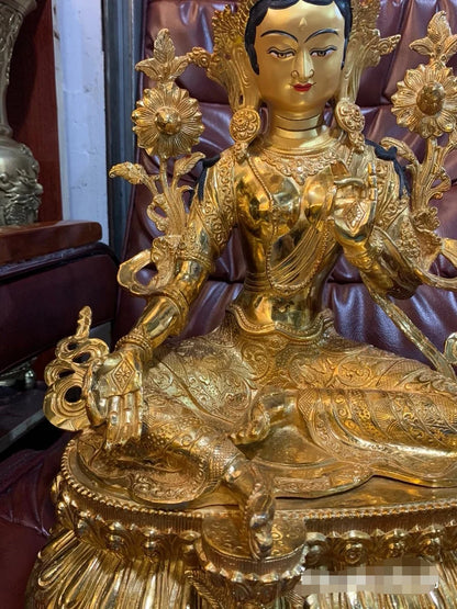 46CM large Asia Buddhism home temple bless family safety health good luck gilding brass Green Tara Godness Guan yin Buddha