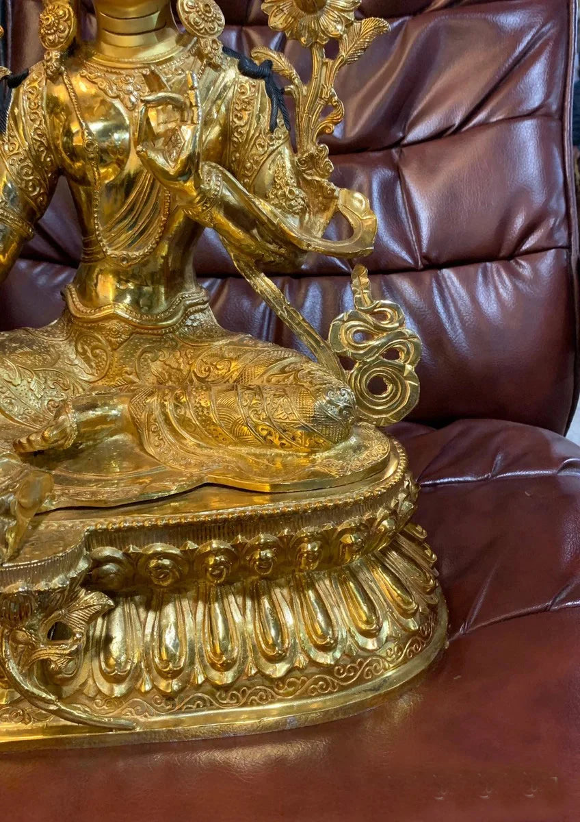 46CM large Asia Buddhism home temple bless family safety health good luck gilding brass Green Tara Godness Guan yin Buddha