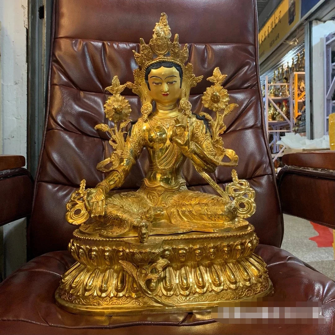 46CM large Asia Buddhism home temple bless family safety health good luck gilding brass Green Tara Godness Guan yin Buddha