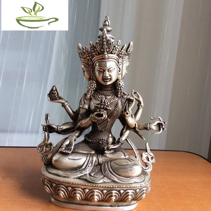 Details tibetan Buddhist brass coated silver Ushnishavijaya buddha statue 22 cm 1.6 KG  wedding copper Decoration real Brass