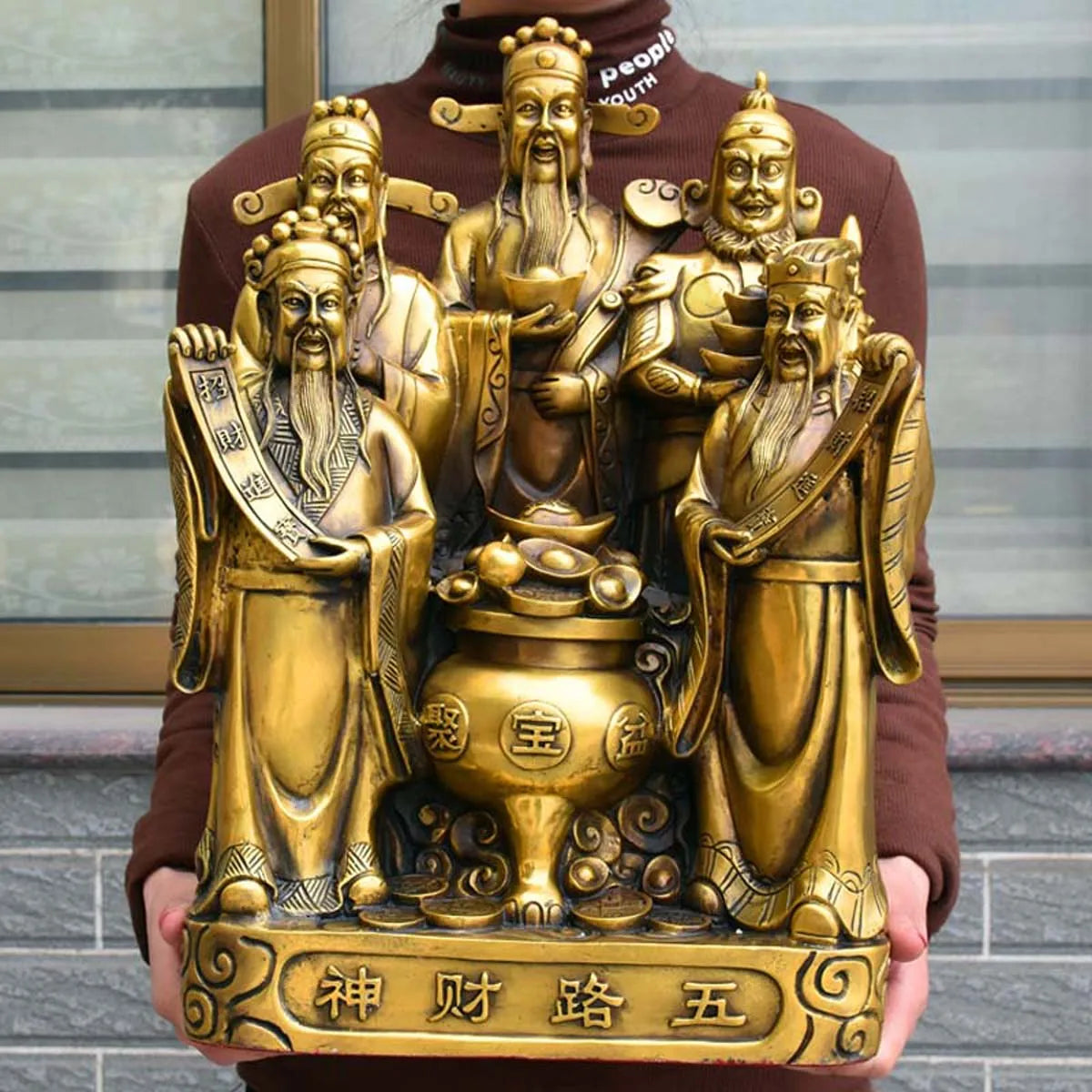 47CM large Huge Wholesale home decor worship Buddha God home shop company Money Drawing 5 CAI SHEN wealth God FENG SHUI statue