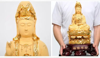 47CM tall # family HOME Safety Health luck Talisman # efficacious Protection gilding nanhai Guanyin Bodhisattva Buddha