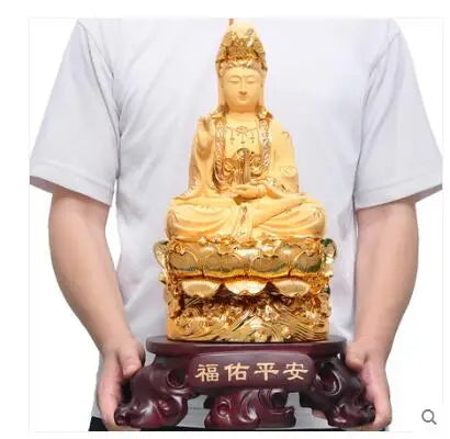 47CM tall # family HOME Safety Health luck Talisman # efficacious Protection gilding nanhai Guanyin Bodhisattva Buddha
