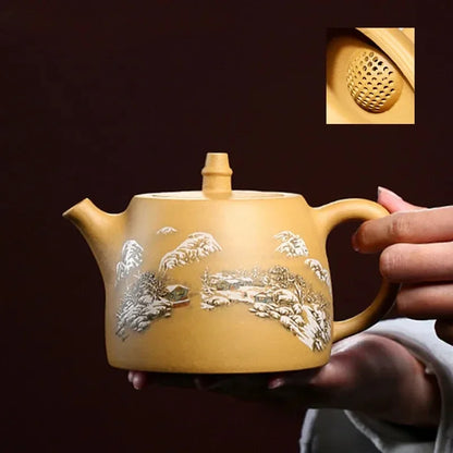 480ML Antique Yixing Purple Clay Teapot Gold Section Mud Beauty Kettle Large Capacity Ball Hole Filter Tea Pot Household Tea Set