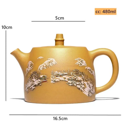 480ML Antique Yixing Purple Clay Teapot Gold Section Mud Beauty Kettle Large Capacity Ball Hole Filter Tea Pot Household Tea Set