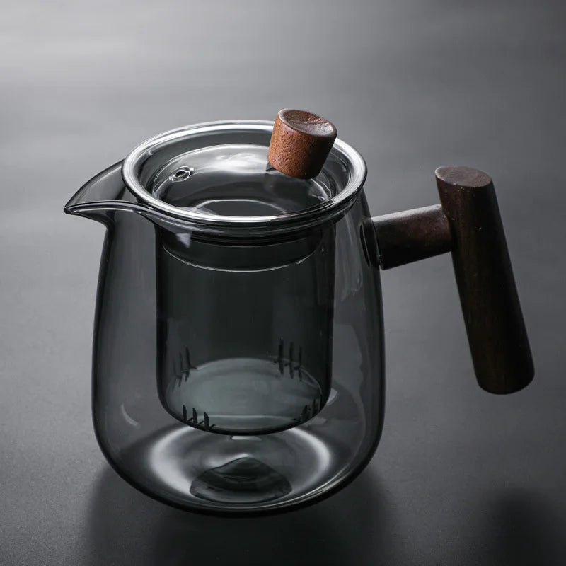 480ML Heat Resistant Glass Teapot With Wood Handle Infuser Heated Container Tea Pot Flower Tea Kettle Tea Maker