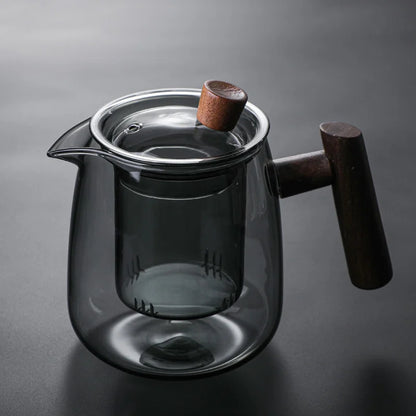 480ML Heat Resistant Glass Teapot With Wood Handle Infuser Heated Container Tea Pot Flower Tea Kettle Tea Maker