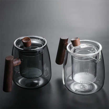 480ML Heat Resistant Glass Teapot With Wood Handle Infuser Heated Container Tea Pot Flower Tea Kettle Tea Maker